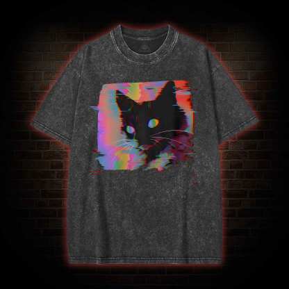 Psychedelic Weirdcore Cat Washed T-shirt