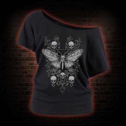 Skull Moth Off Shoulder T-shirts