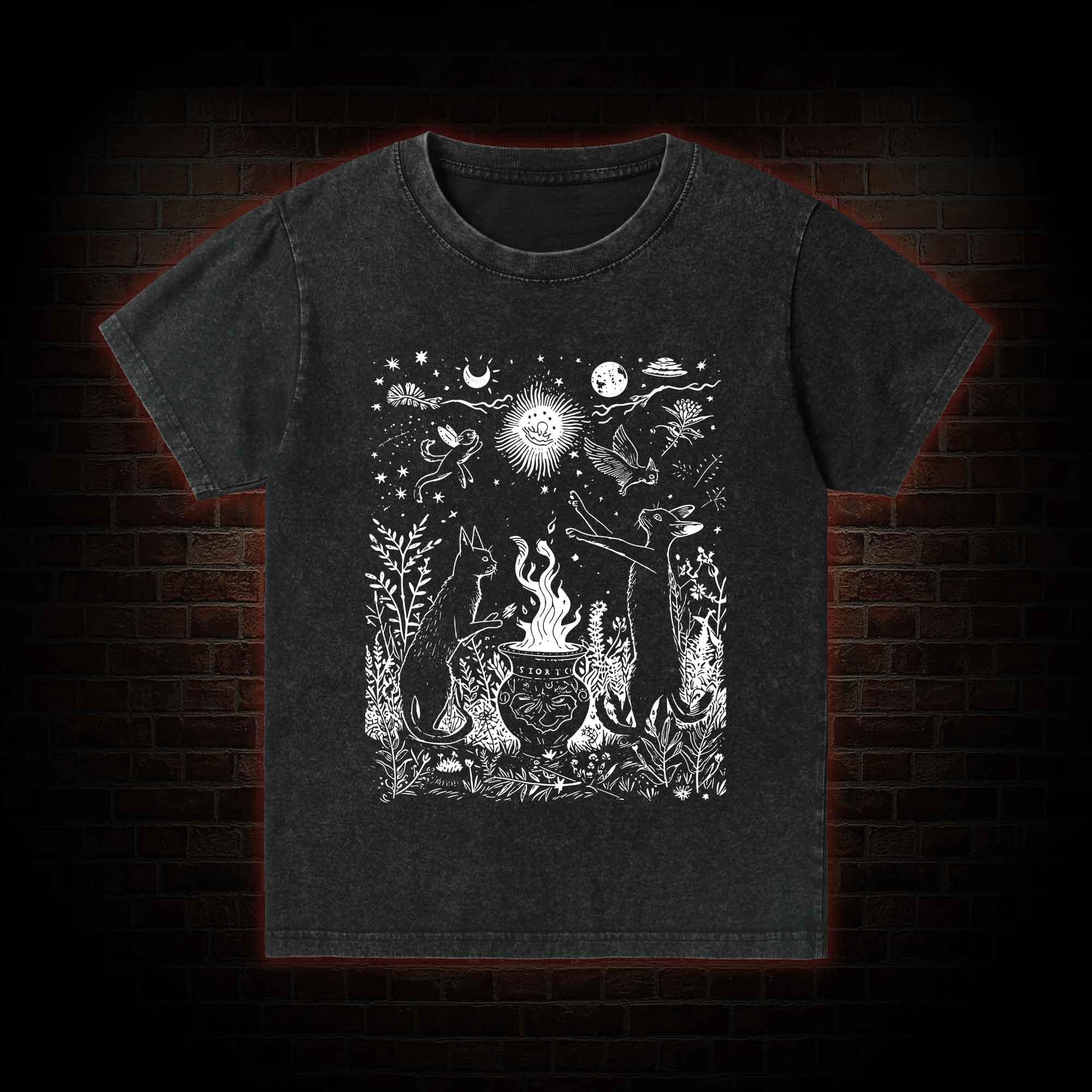 Celestial Cat Kid Washed T-Shirt