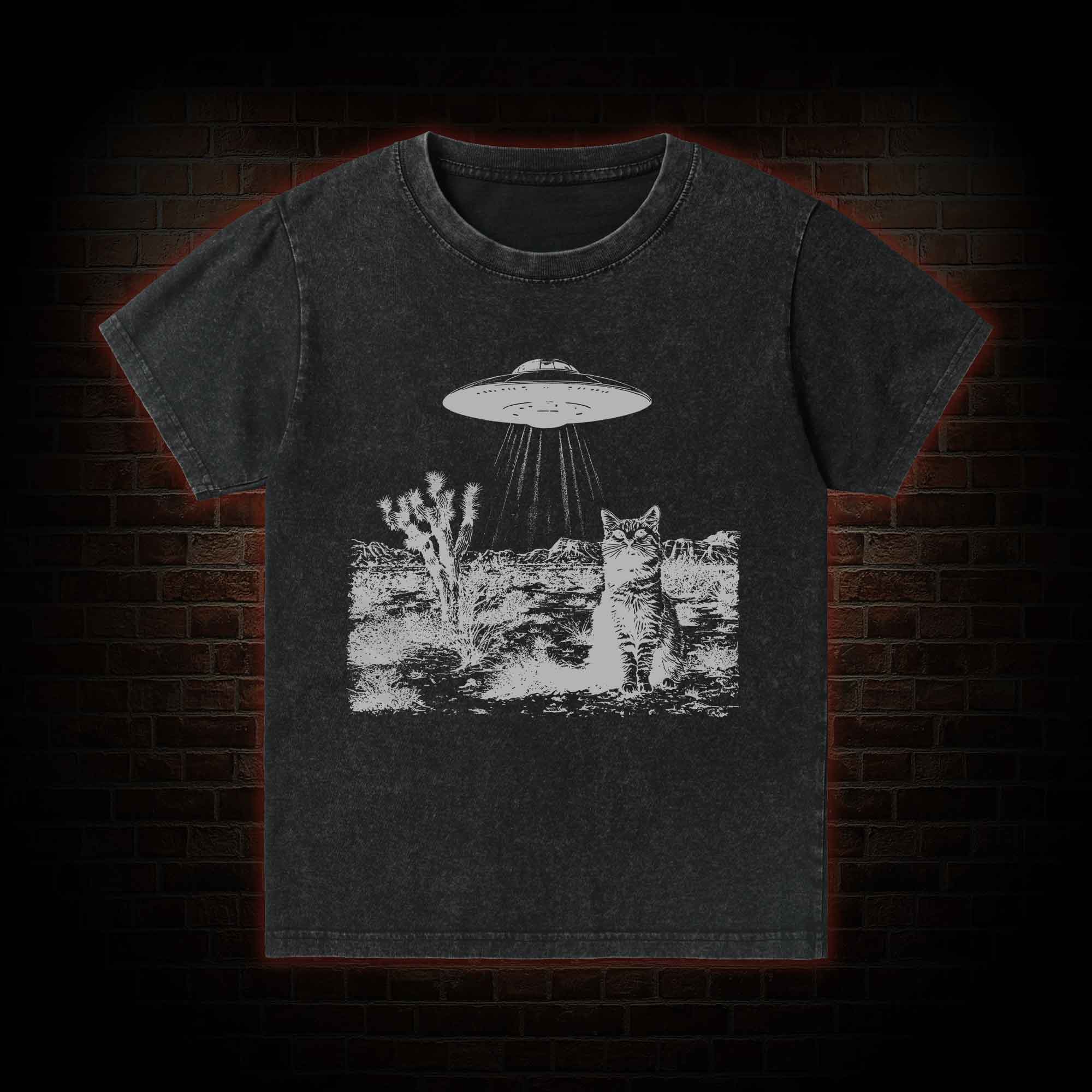 Ufo Cowboy Cat Kid Washed T-Shirt
