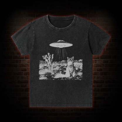 Ufo Cowboy Cat Kid Washed T-Shirt