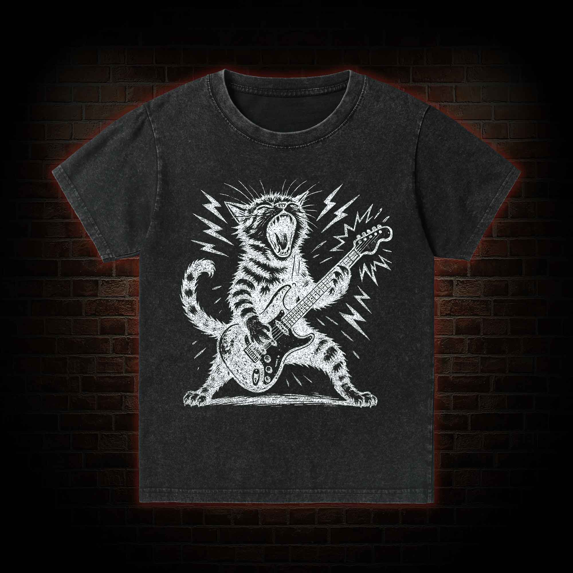 Rock and Roll Cat Kid Washed T-Shirt