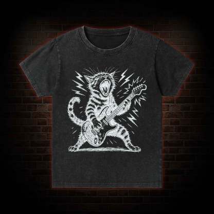 Rock and Roll Cat Kid Washed T-Shirt