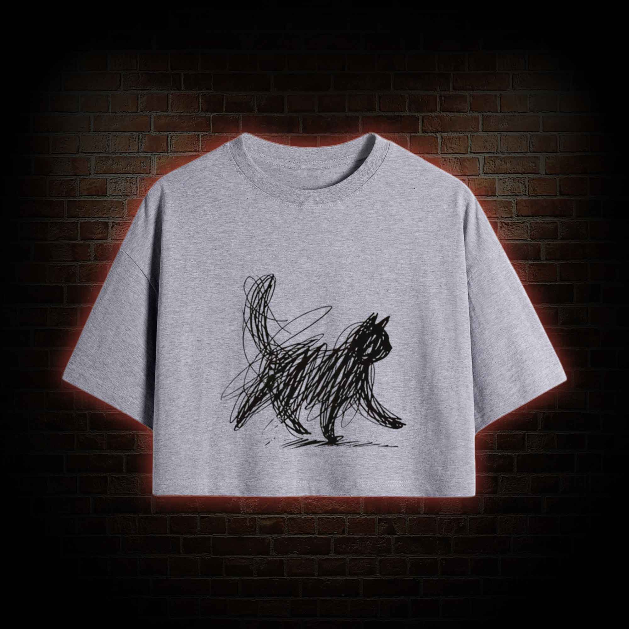 Cat Line Art Crop Top