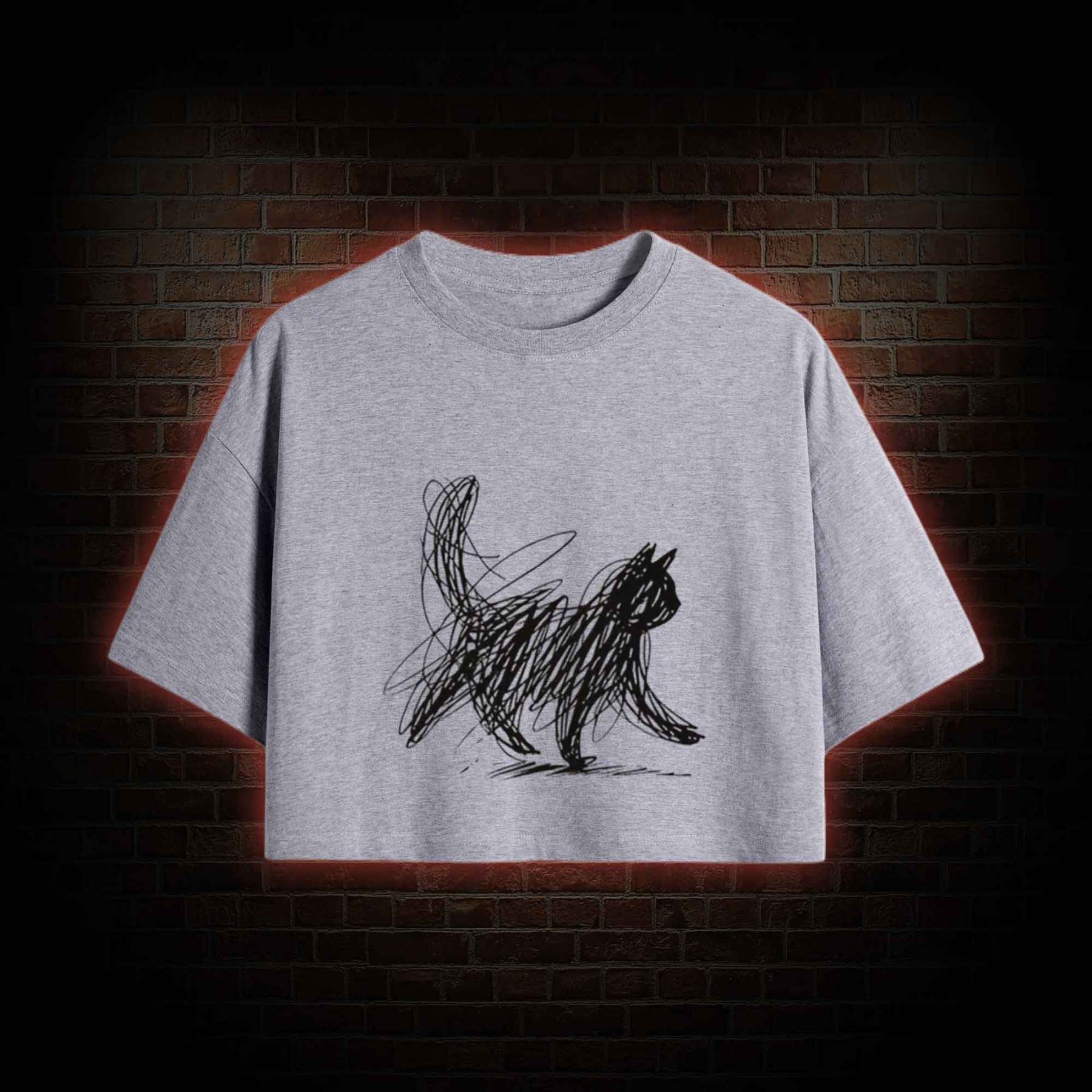 Cat Line Art Crop Top