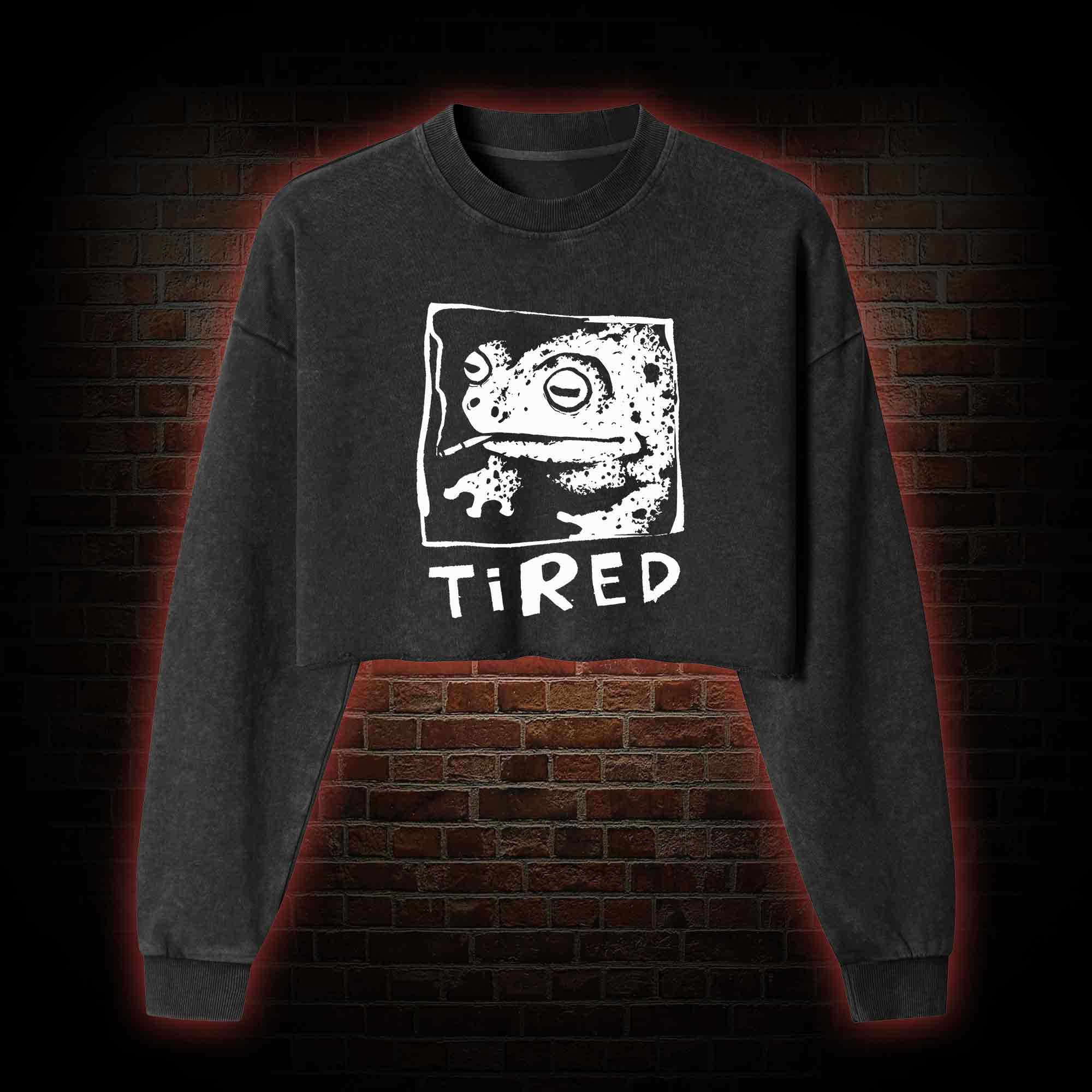 Tired Frog Washed Cropped Sweatshirts