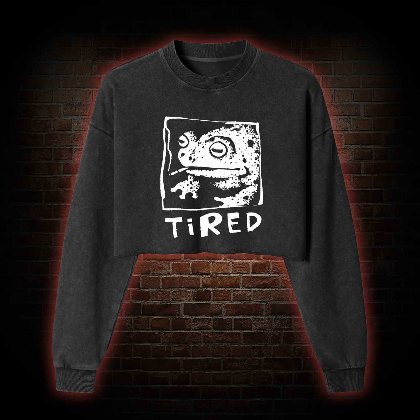 Tired Frog Washed Cropped Sweatshirts
