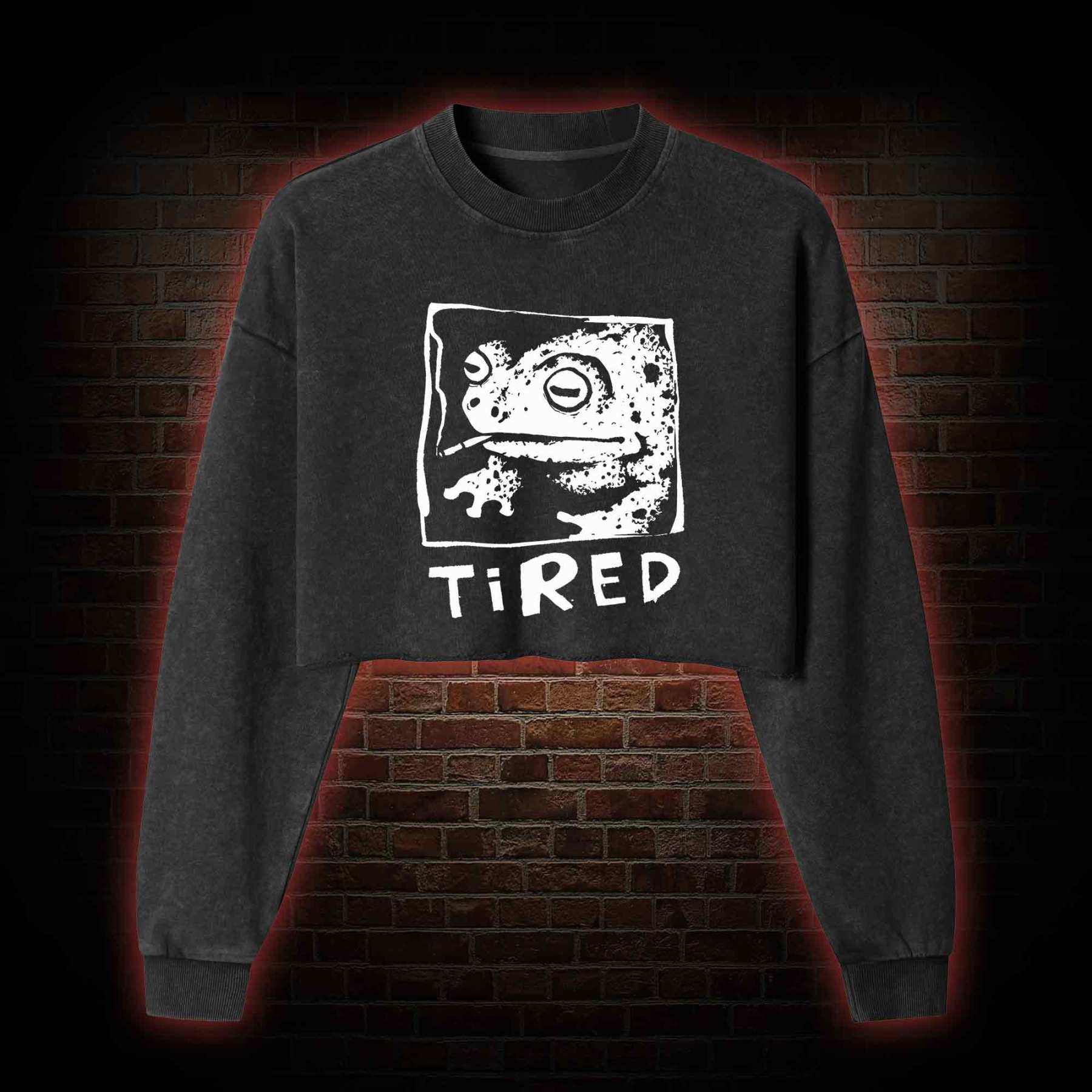 Tired Frog Washed Cropped Sweatshirts