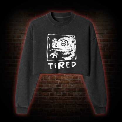 Tired Frog Washed Cropped Sweatshirts