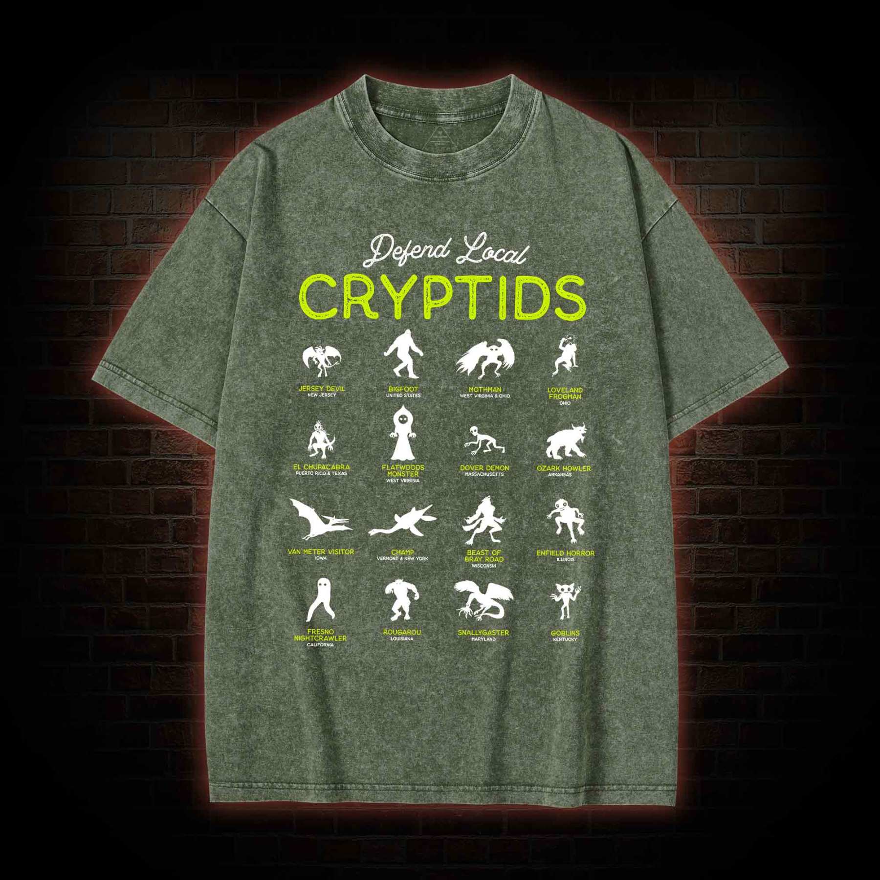 Defend Local Cryptids Creature Collection Washed T-shirt