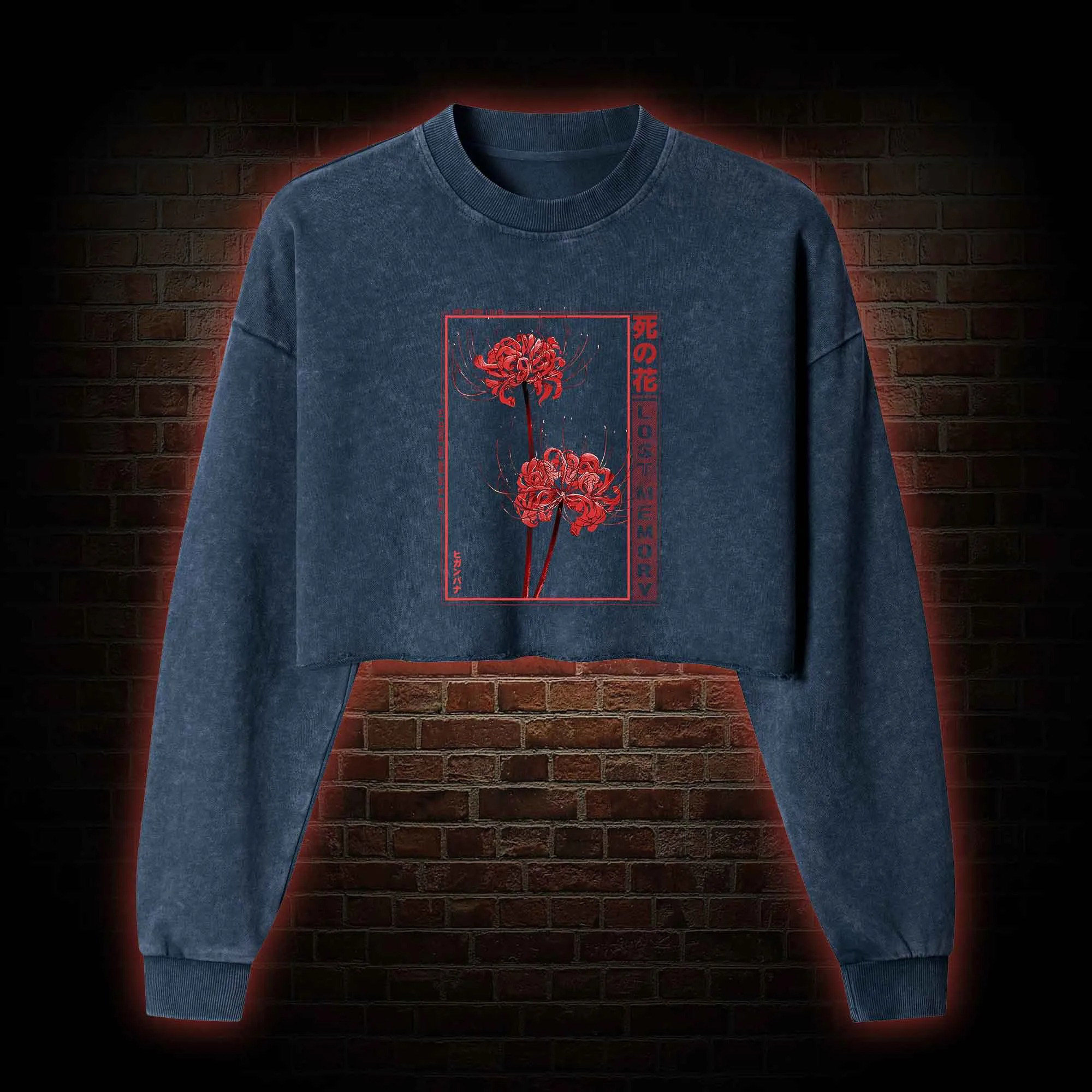 Red Spider Lily Washed Cropped Sweatshirts