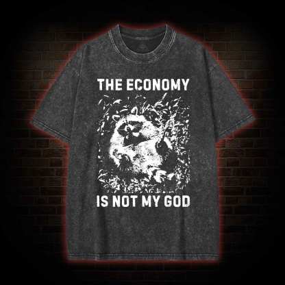 Anarchist Raccoon Economy is Not My God Washed T-shirt