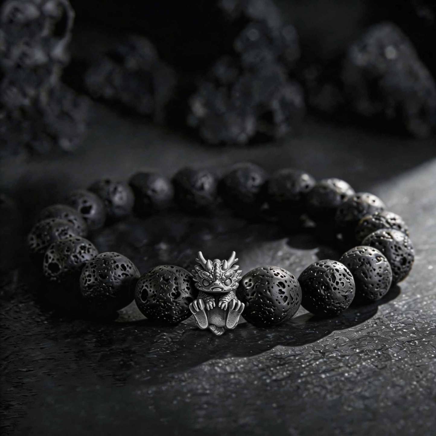 Baby Dragon Lava Stone Beaded Bracelet