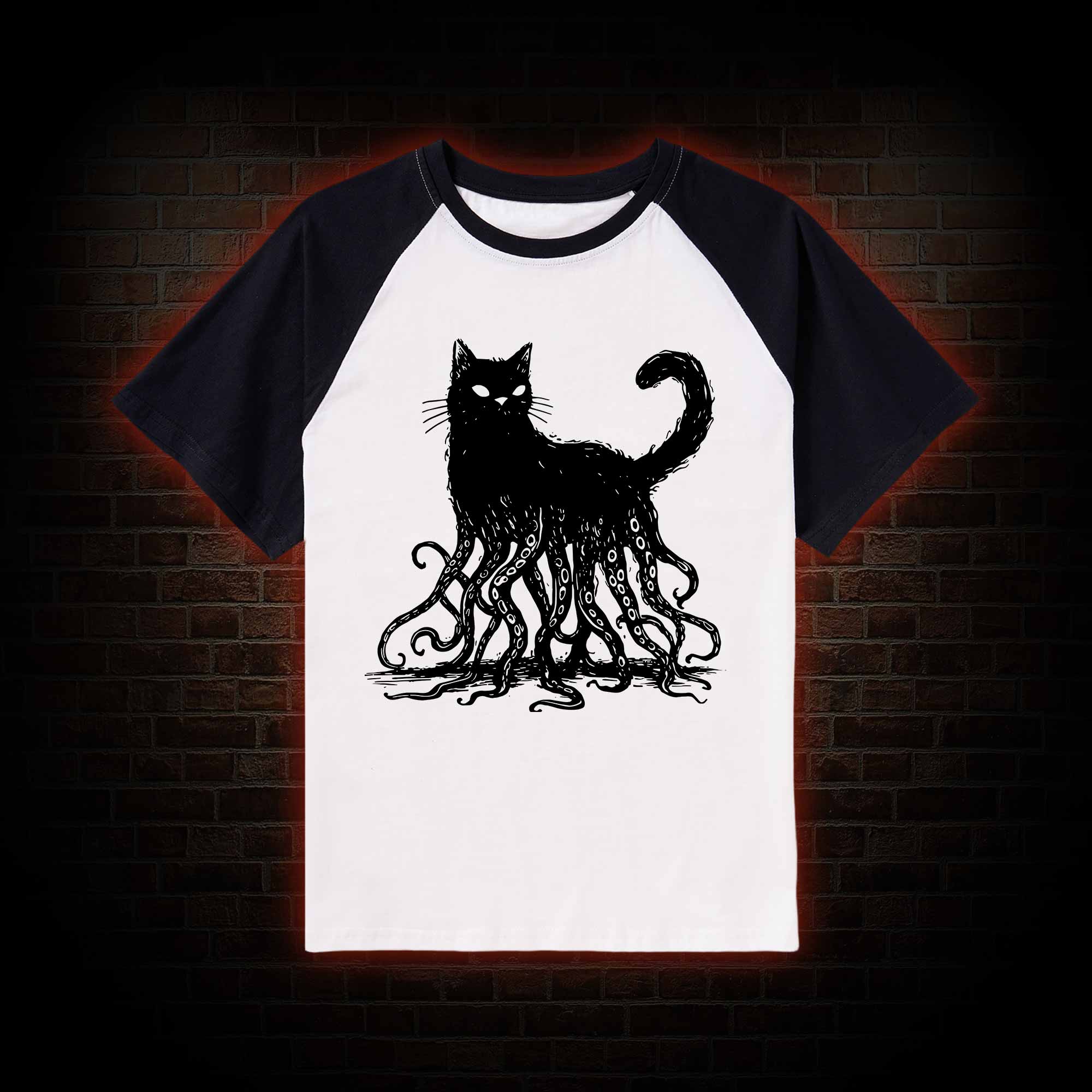 Octopus And Black Cat Raglan T-shirt