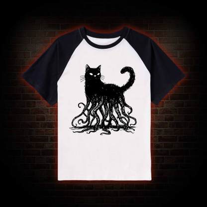Octopus And Black Cat Raglan T-shirt