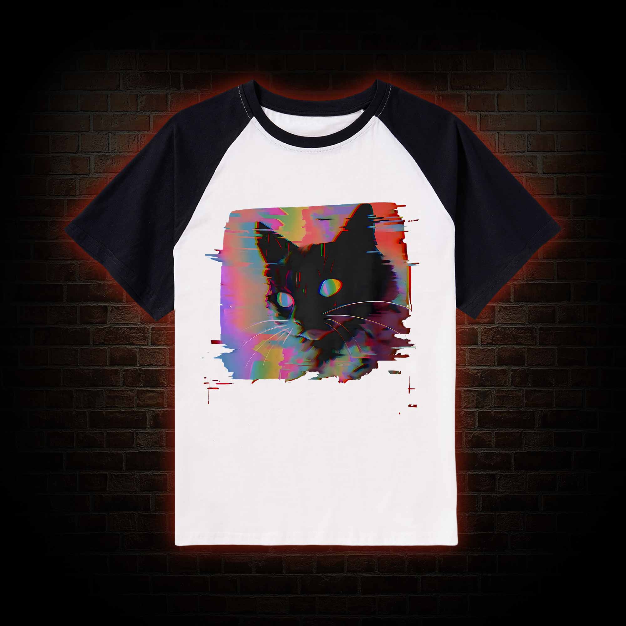 Psychedelic Weirdcore Cat Raglan T-shirt
