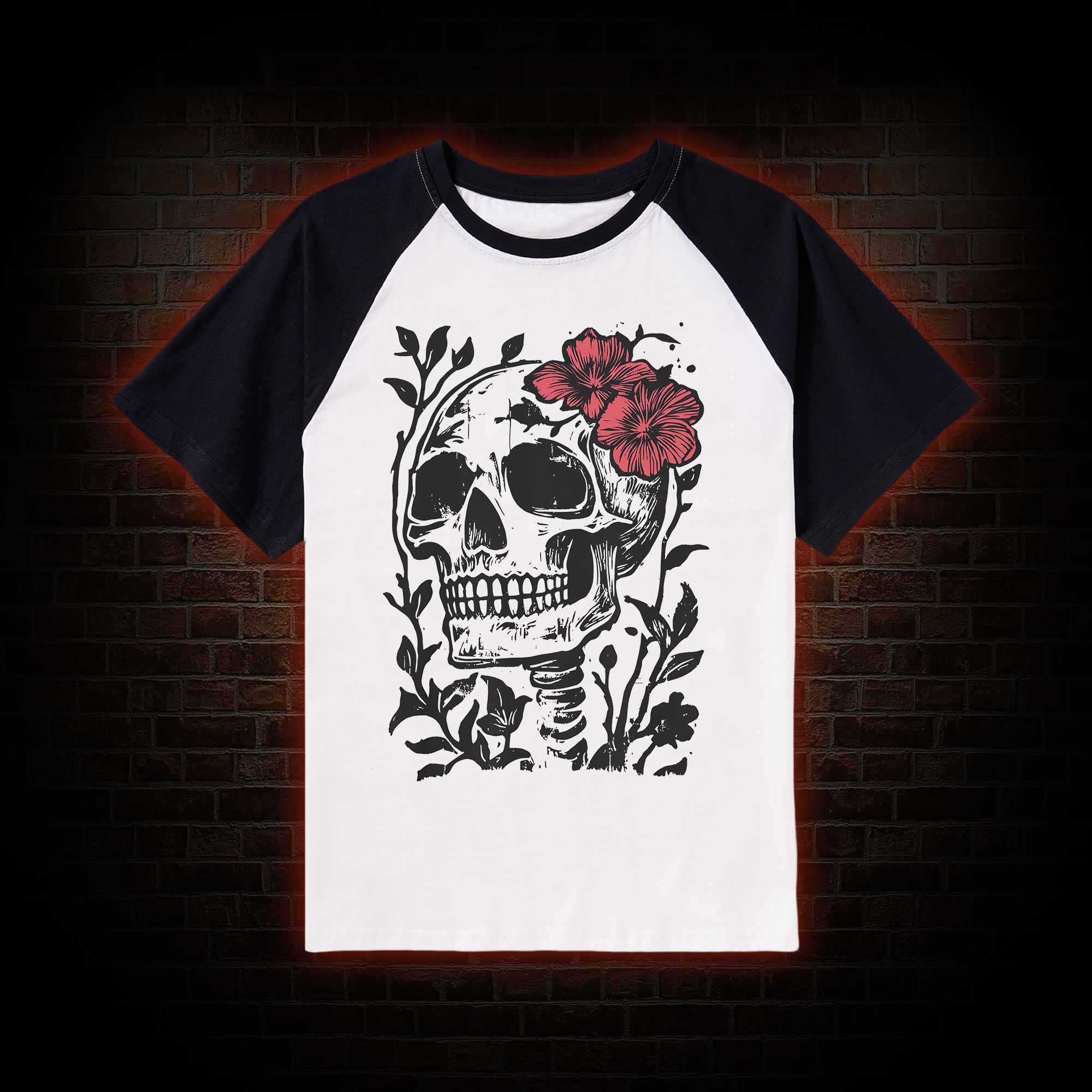 Flower Skull Raglan T-shirt