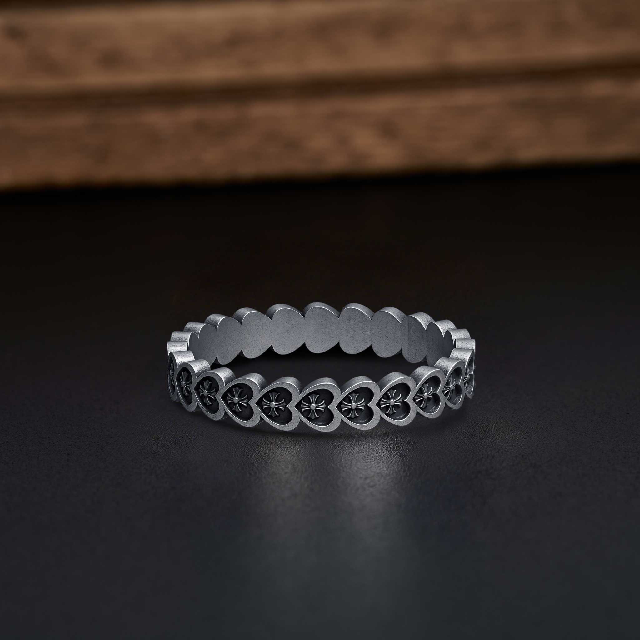 Heart Cross Silver Ring