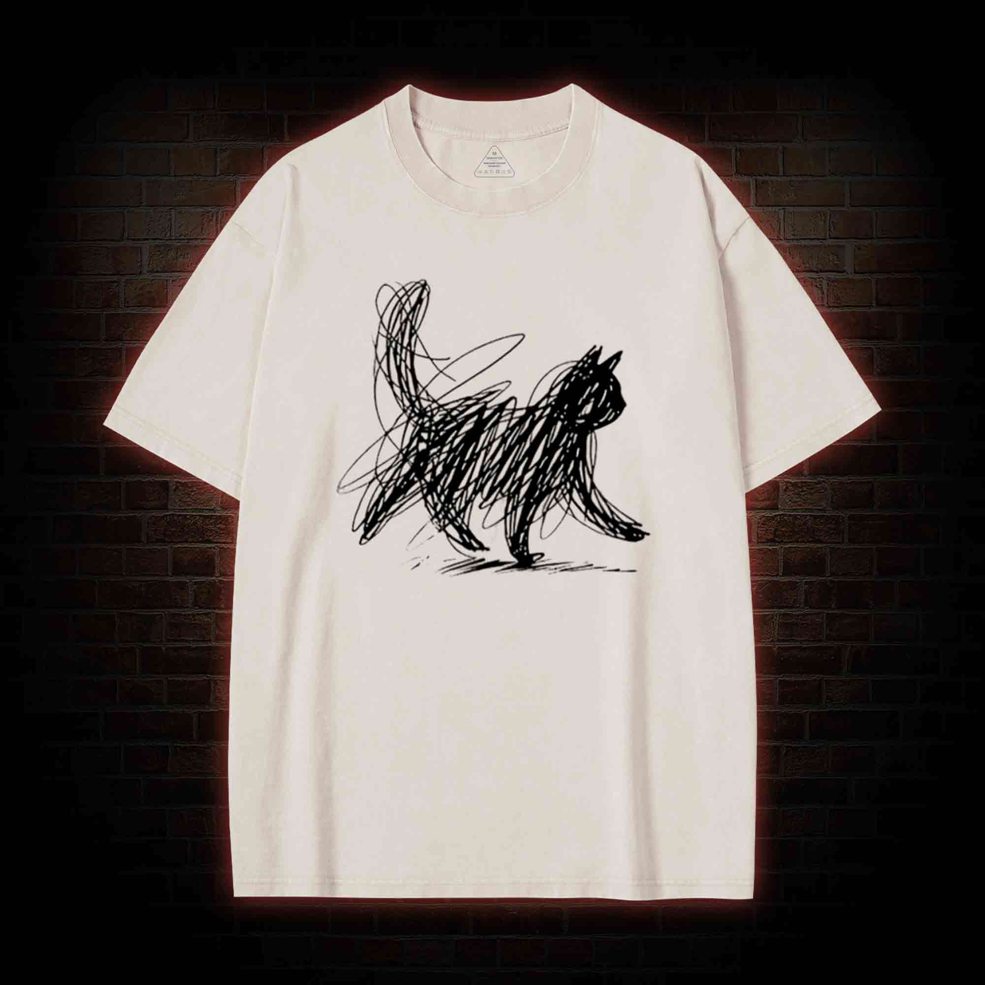Cat Line Art Washed T-shirt