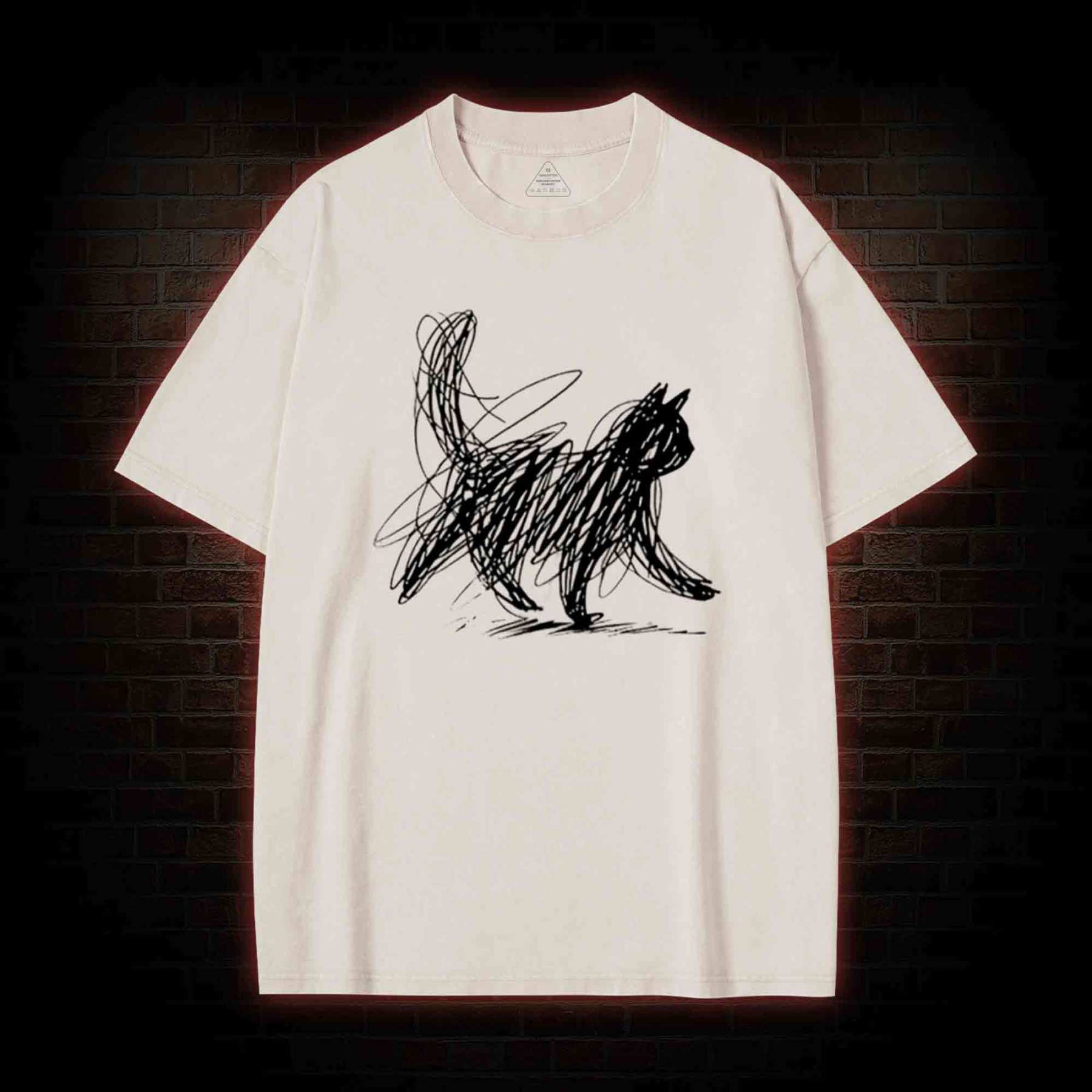 Cat Line Art Washed T-shirt