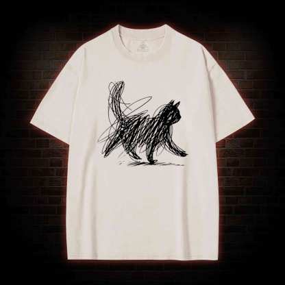 Cat Line Art Washed T-shirt