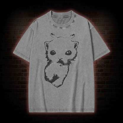 Silly Cat Alien Washed T-shirt