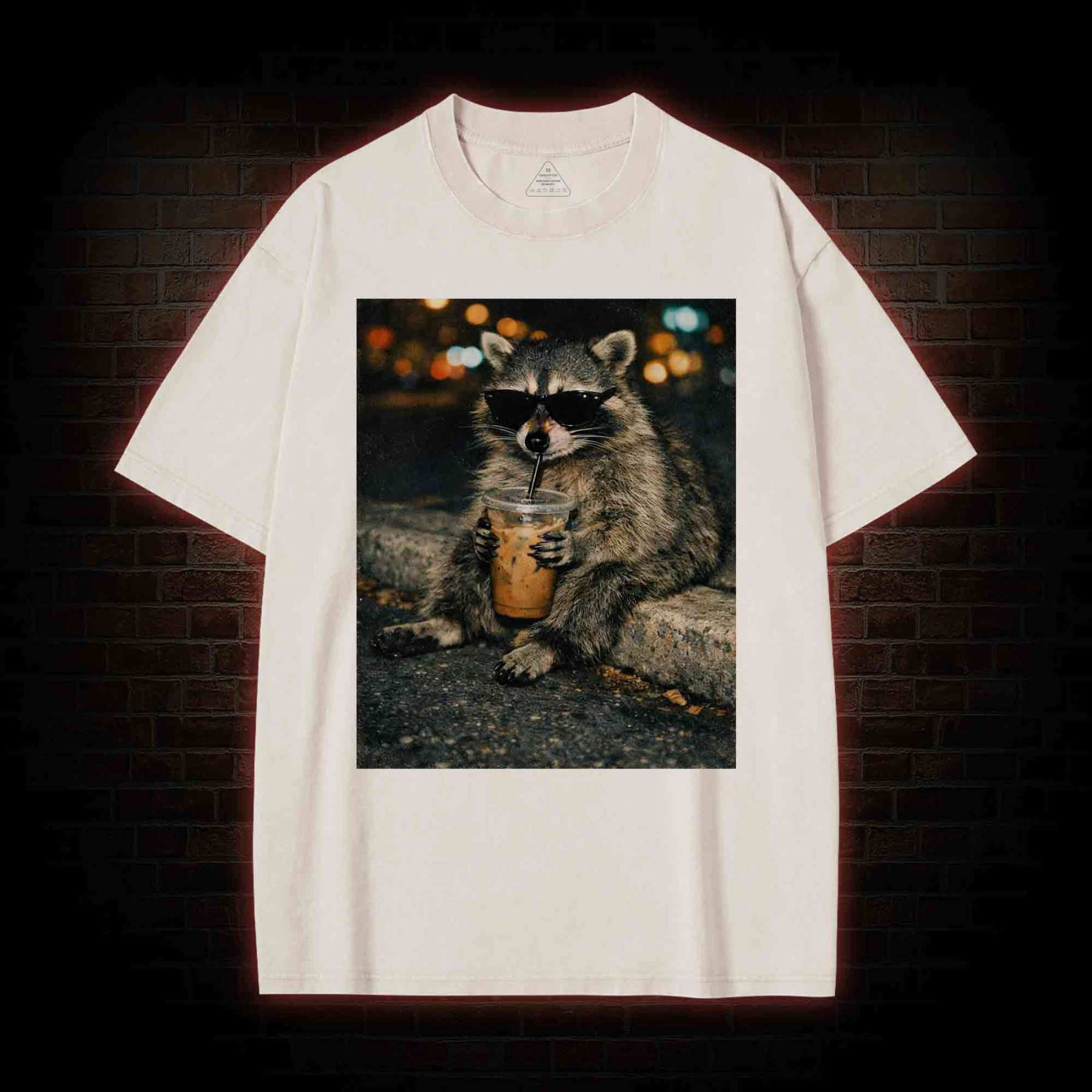 Funny Raccoon Drinking Iced Coffee Washed T-shirt