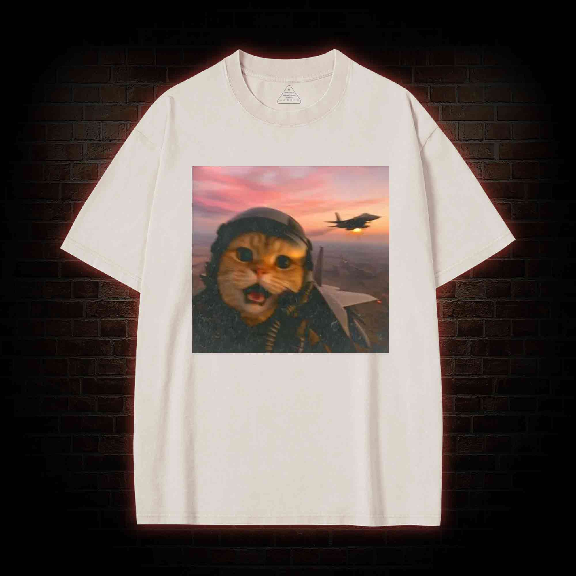 Funny Fighter Pilot Cat Washed T-shirt