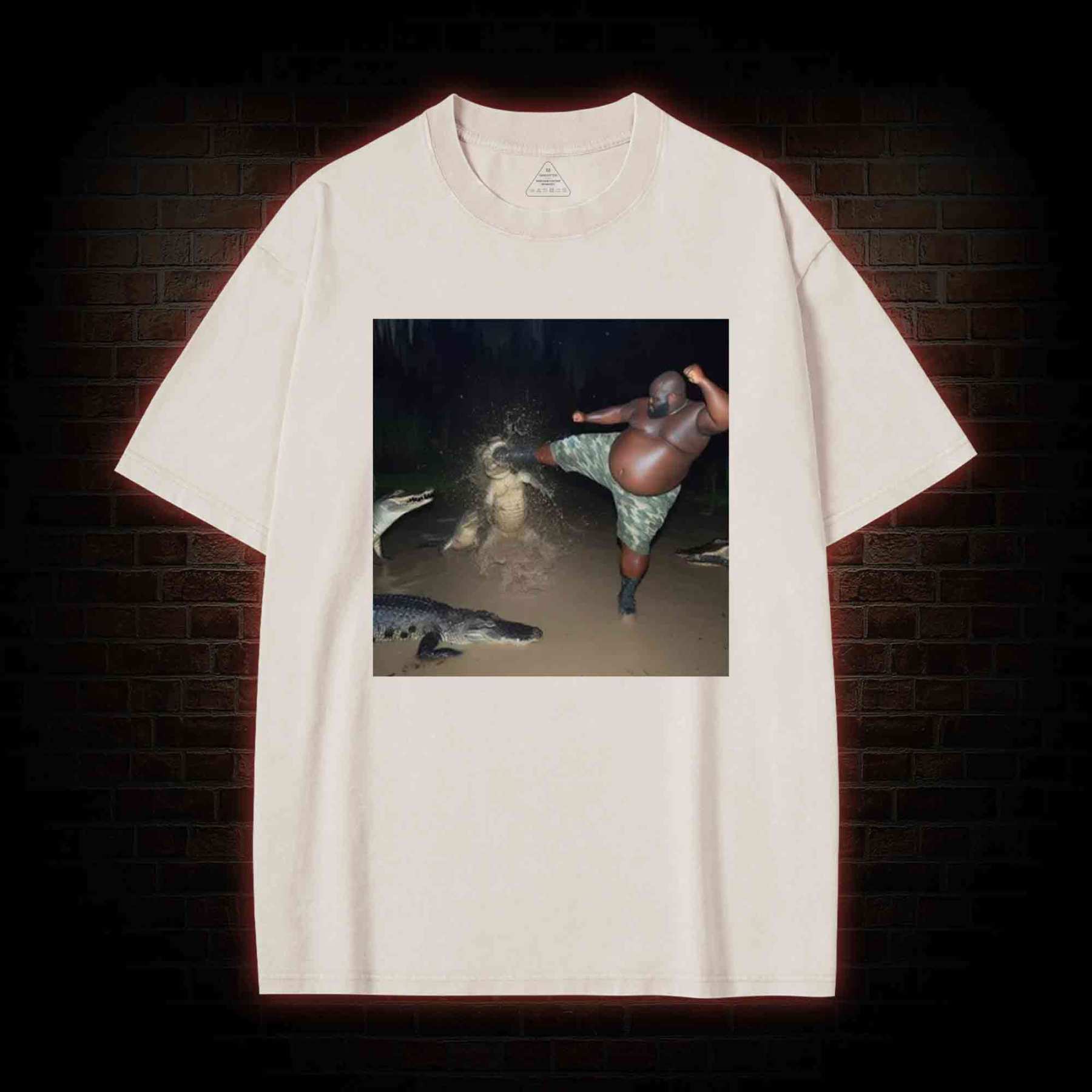 Black Guy Kick Alligator in Swamp Washed T-shirt