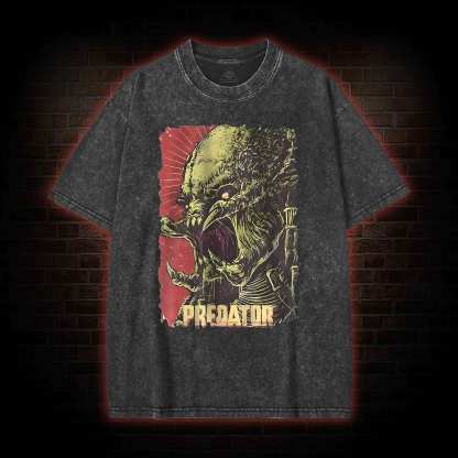 Alien Vs Alien Hunter Vintage Movie Washed T-shirt