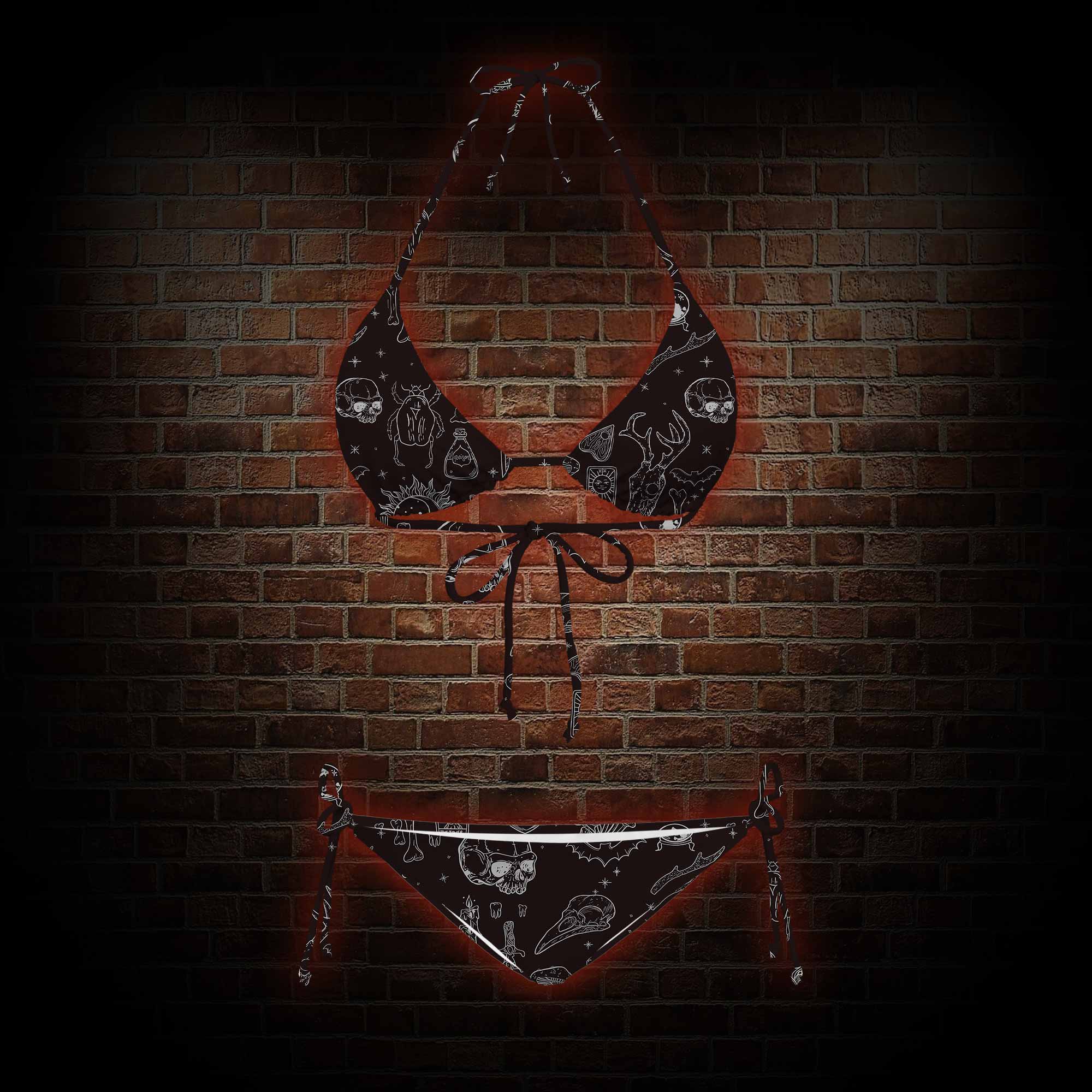 Mystical Symbols and Skulls Women's Adjustable Tie-Strap Bikini