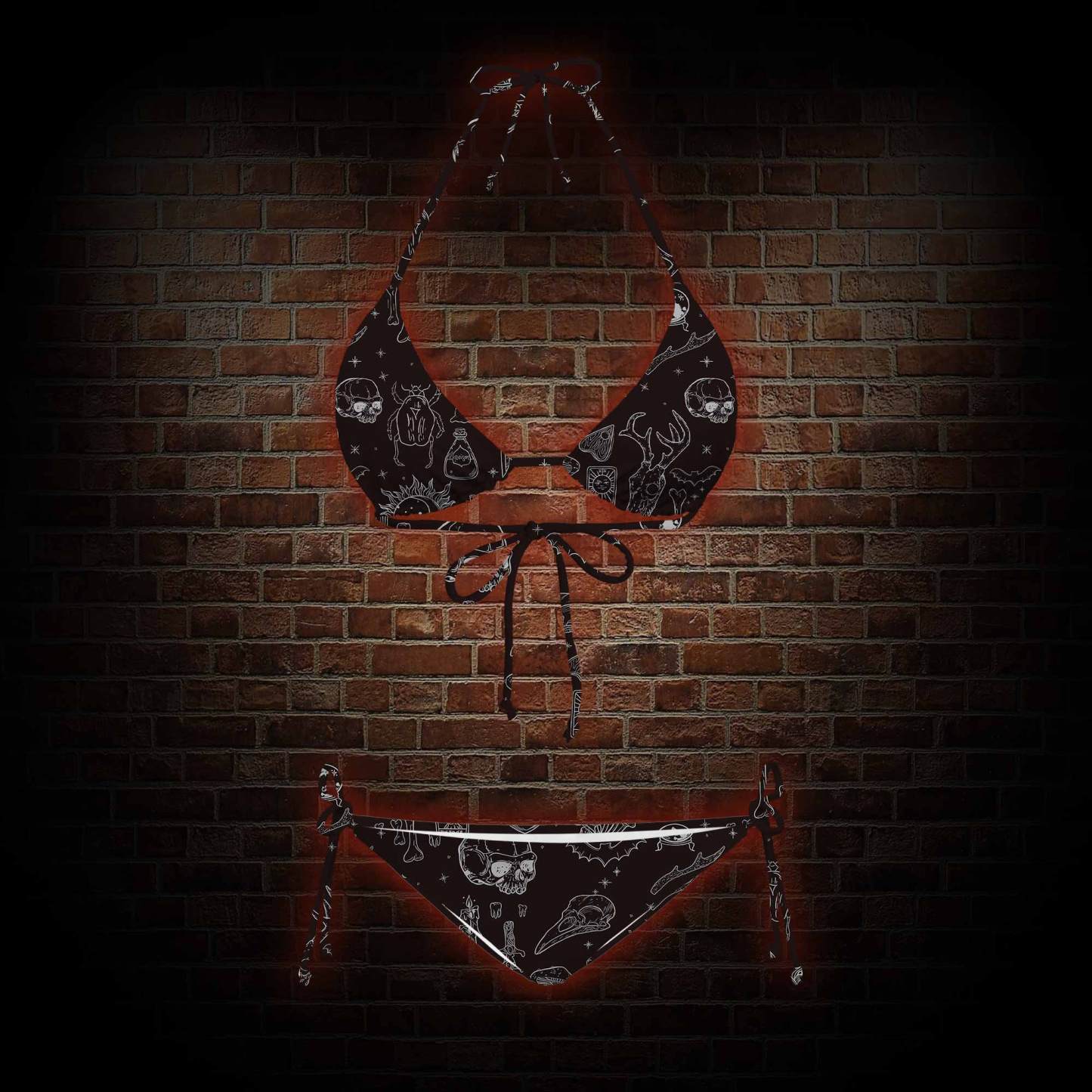 Mystical Symbols and Skulls Women's Adjustable Tie-Strap Bikini