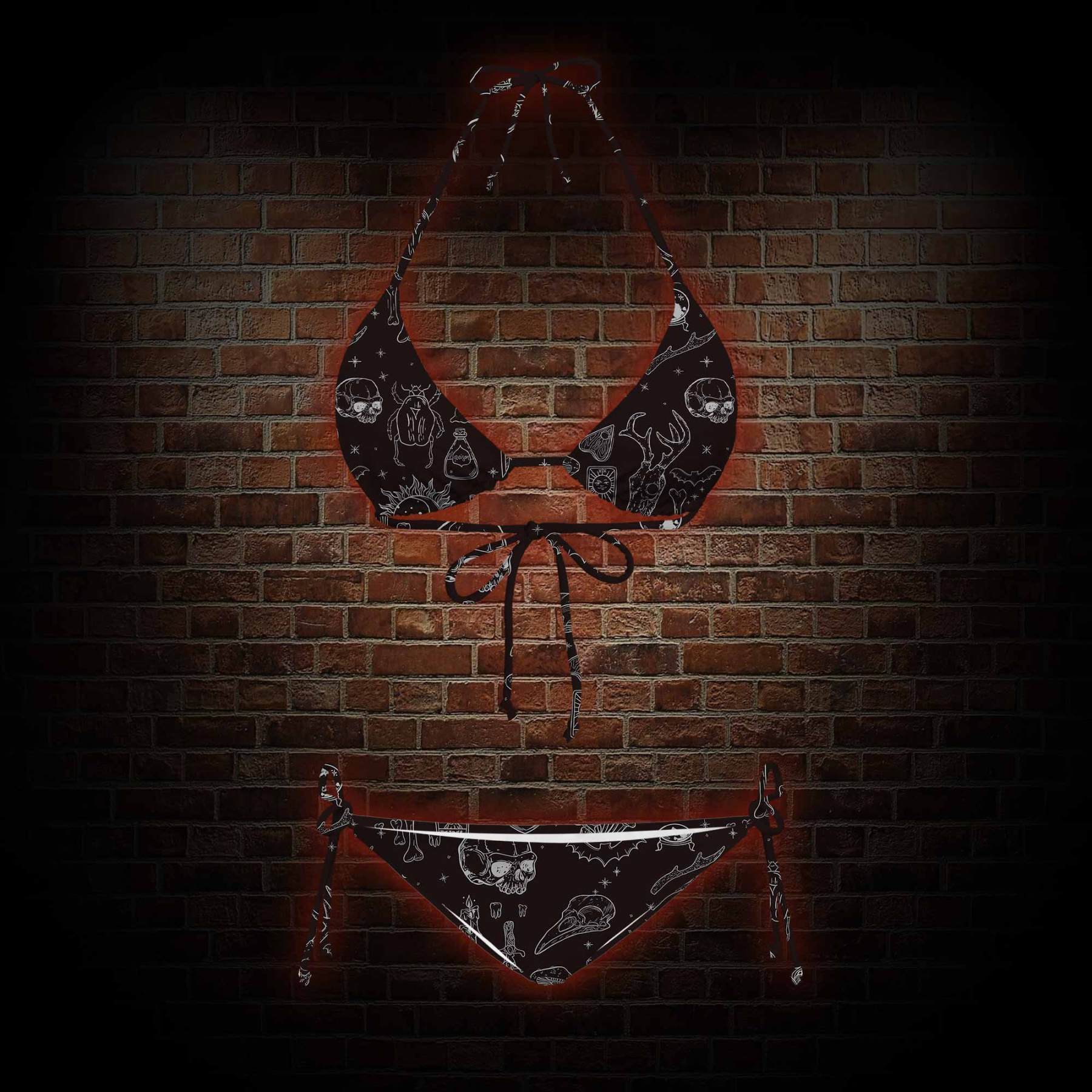 Mystical Symbols and Skulls Women's Adjustable Tie-Strap Bikini