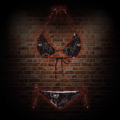 Mystical Symbols and Skulls Women's Adjustable Tie-Strap Bikini