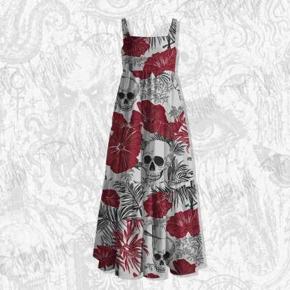 Poppy and Skull Spaghetti Strap Long Dress