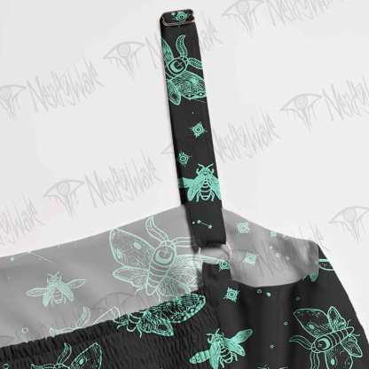 Midnight Flying Insects Spaghetti Strap Long Dress