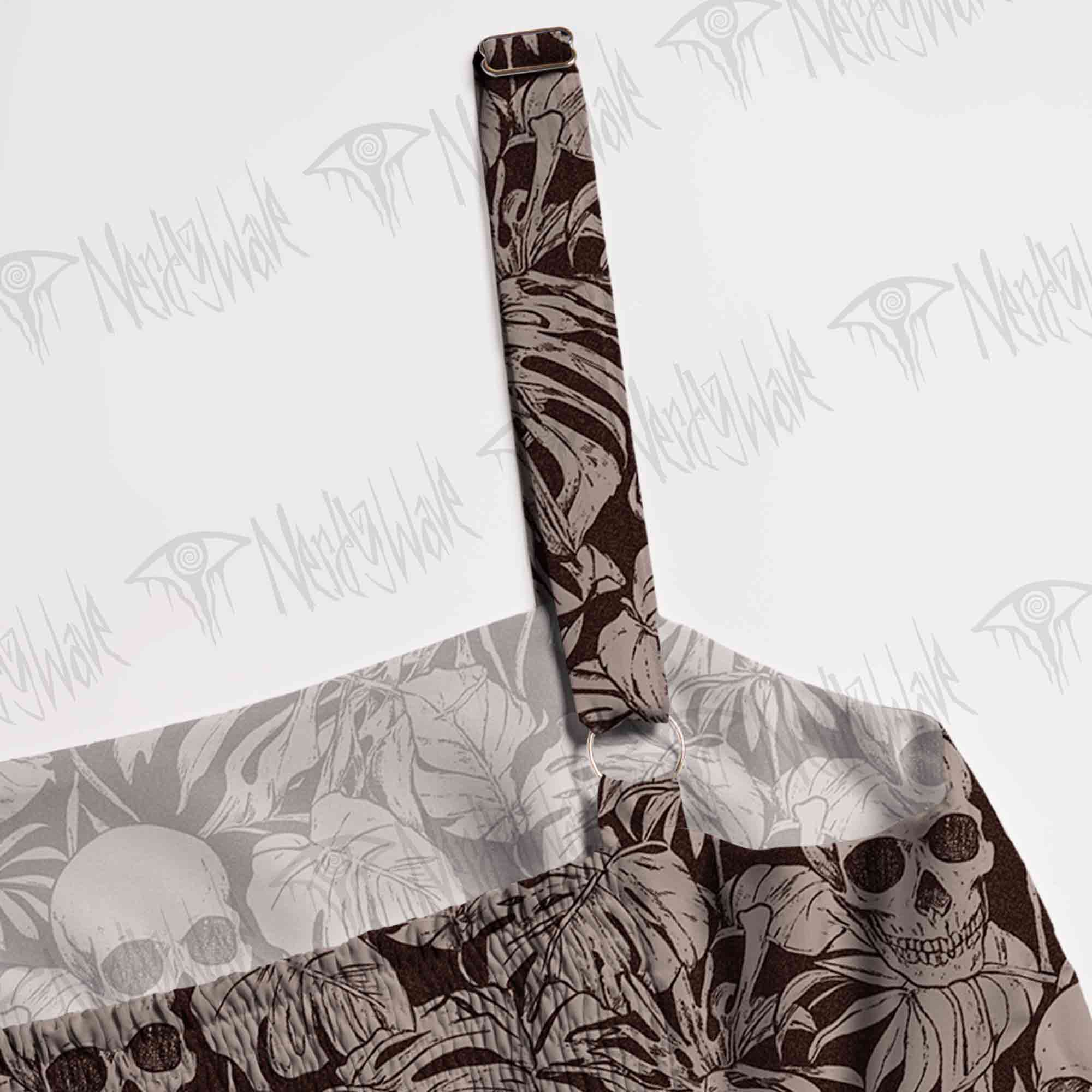Skull Palm Leaves Spaghetti Strap Long Dress