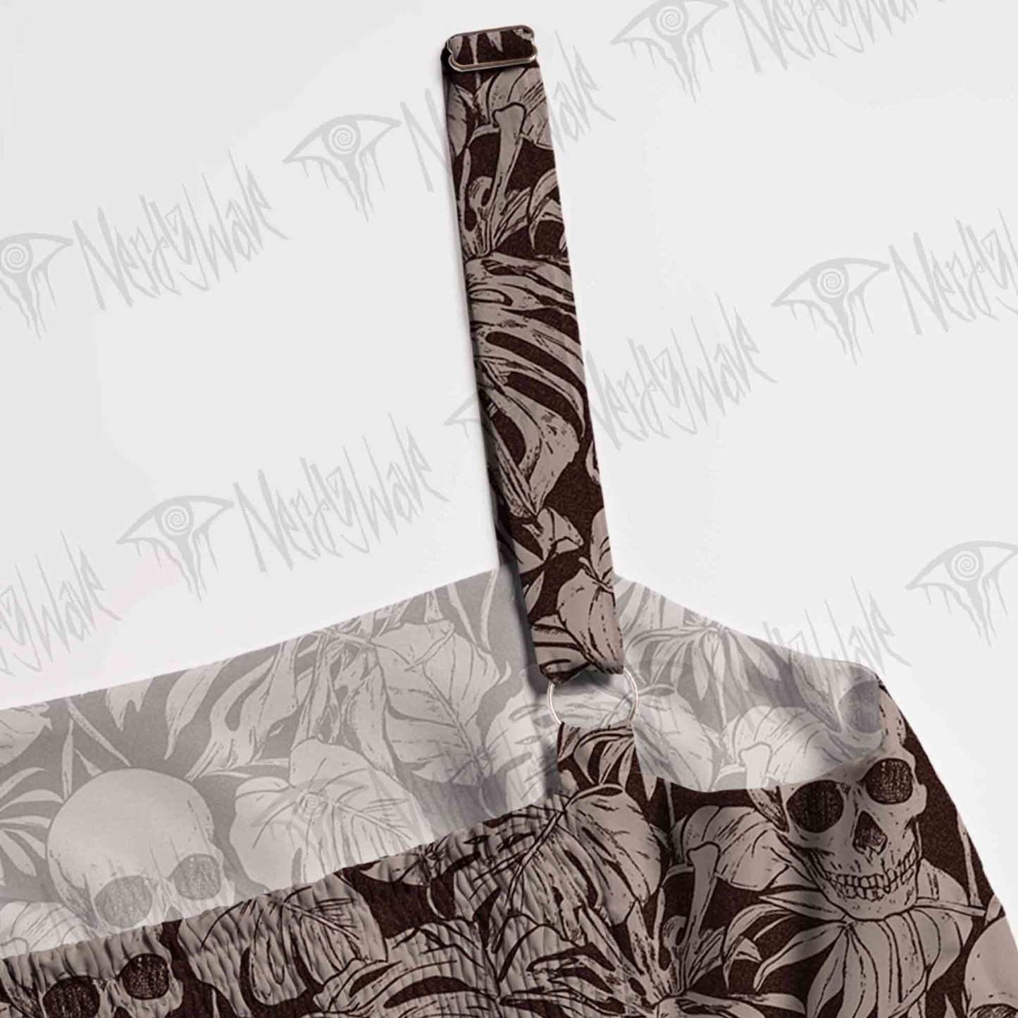 Skull Palm Leaves Spaghetti Strap Long Dress