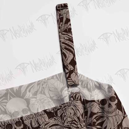 Skull Palm Leaves Spaghetti Strap Long Dress