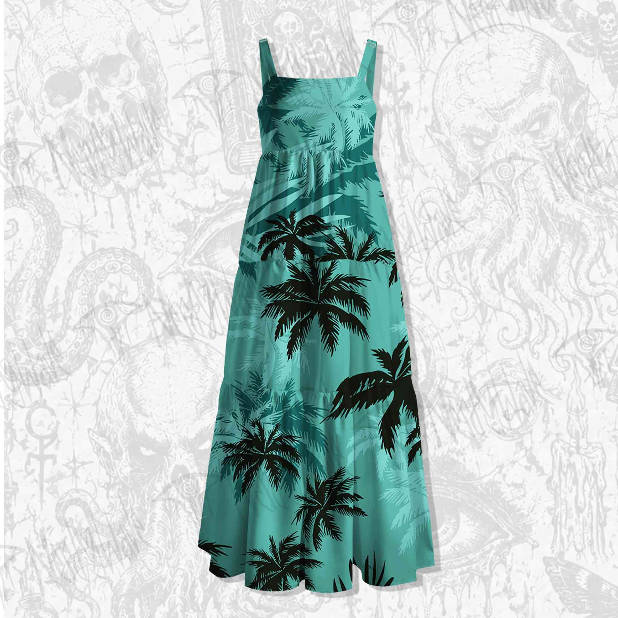 Palm Tree Spaghetti Strap Long Dress