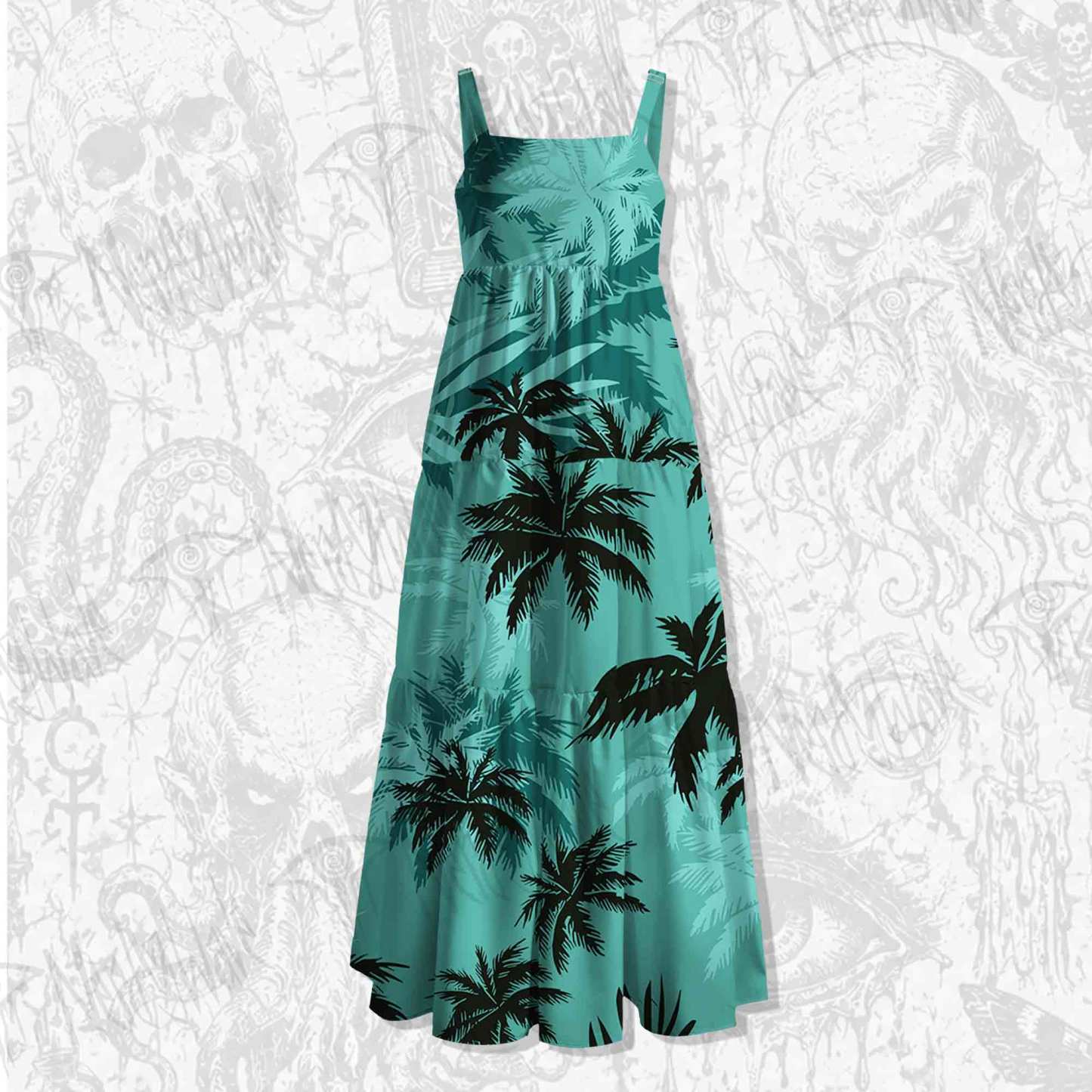Palm Tree Spaghetti Strap Long Dress