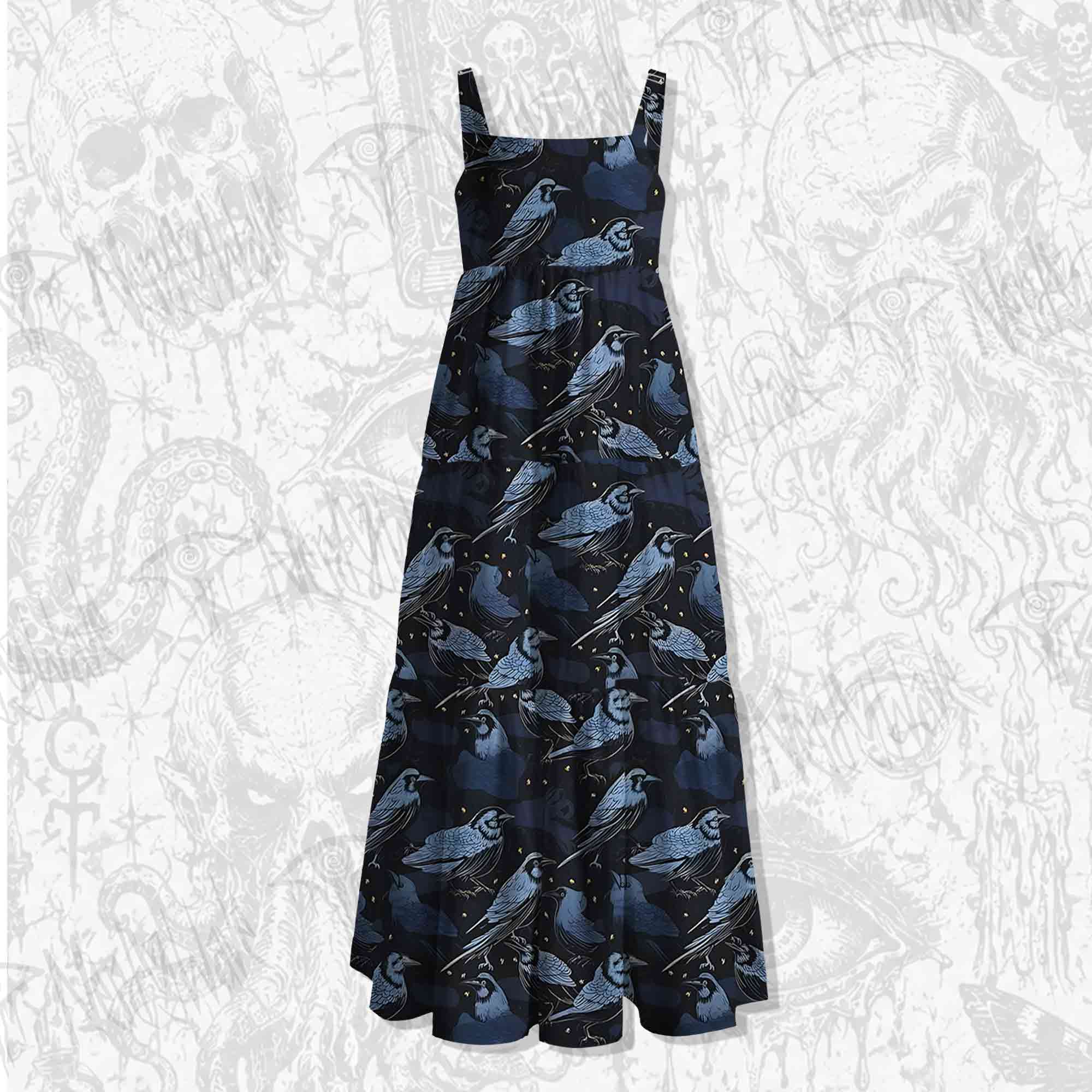 Crows at Night Spaghetti Strap Long Dress