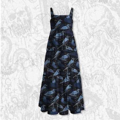 Crows at Night Spaghetti Strap Long Dress
