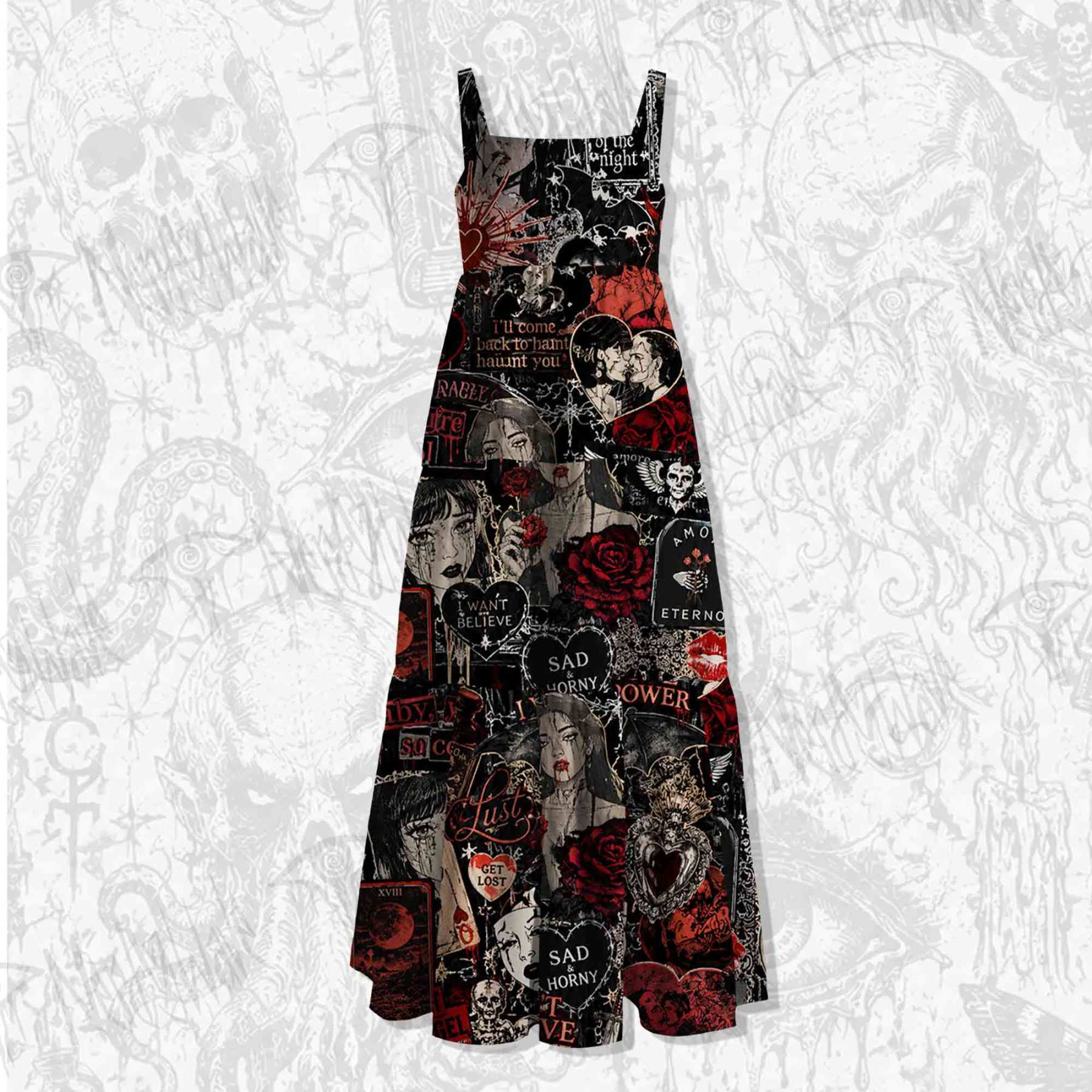 Vintage Stay Spooky Spaghetti Strap Long Dress
