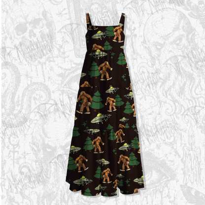 Bigfoot and UFO Spaghetti Strap Long Dress