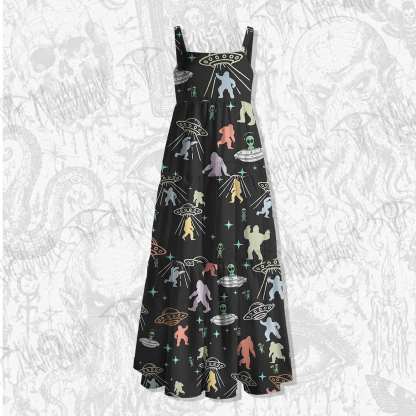 Bigfoot and Alien Party Spaghetti Strap Long Dress