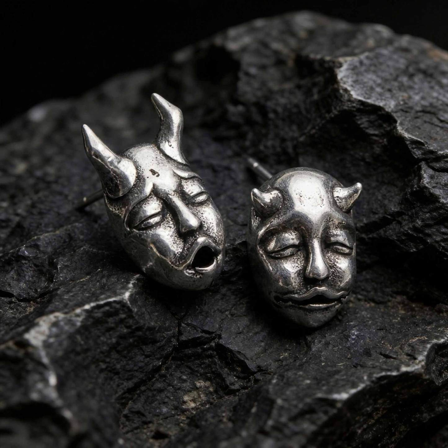 Horned Demon Baby Face Earrings