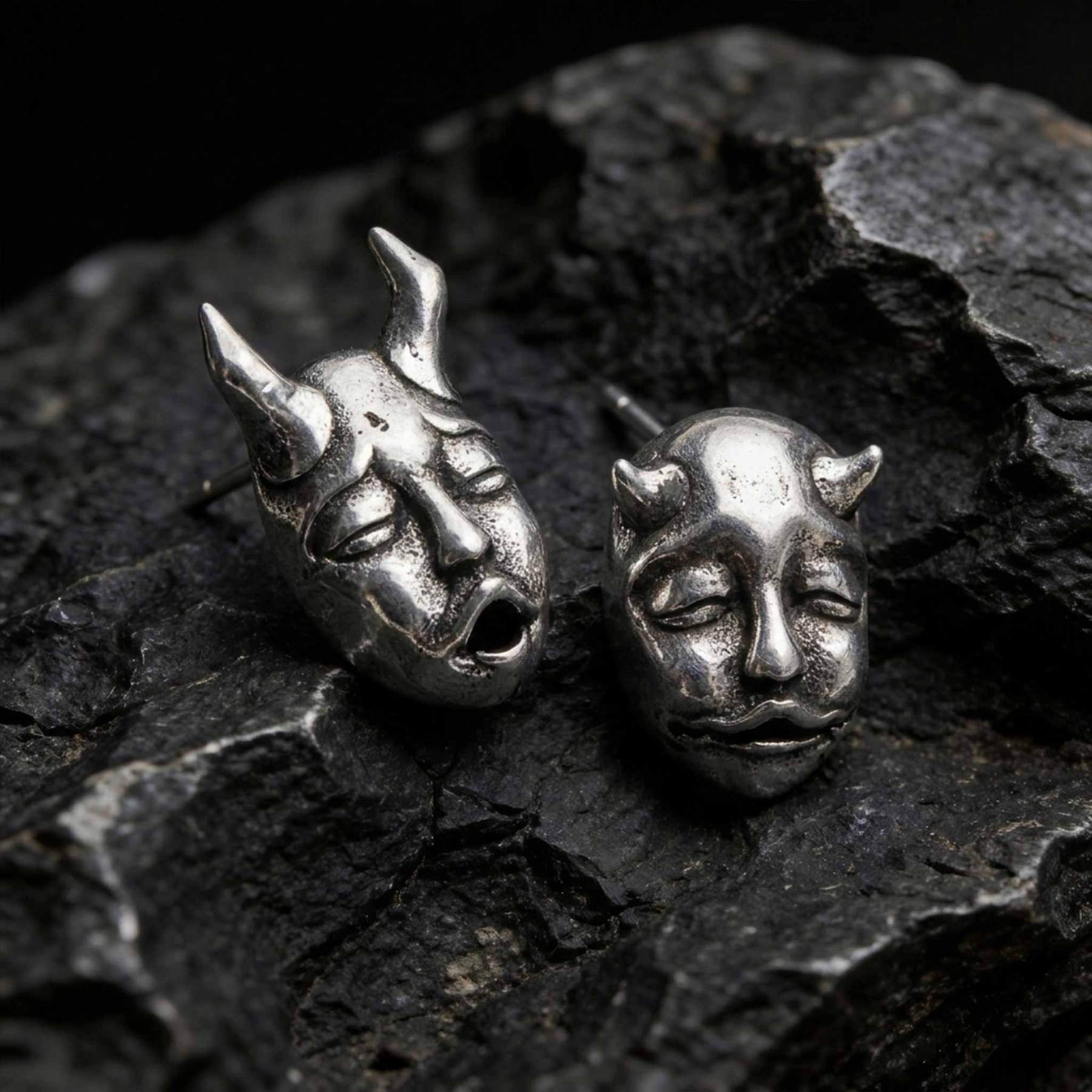 Horned Demon Baby Face Earrings