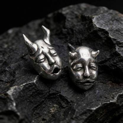 Horned Demon Baby Face Earrings