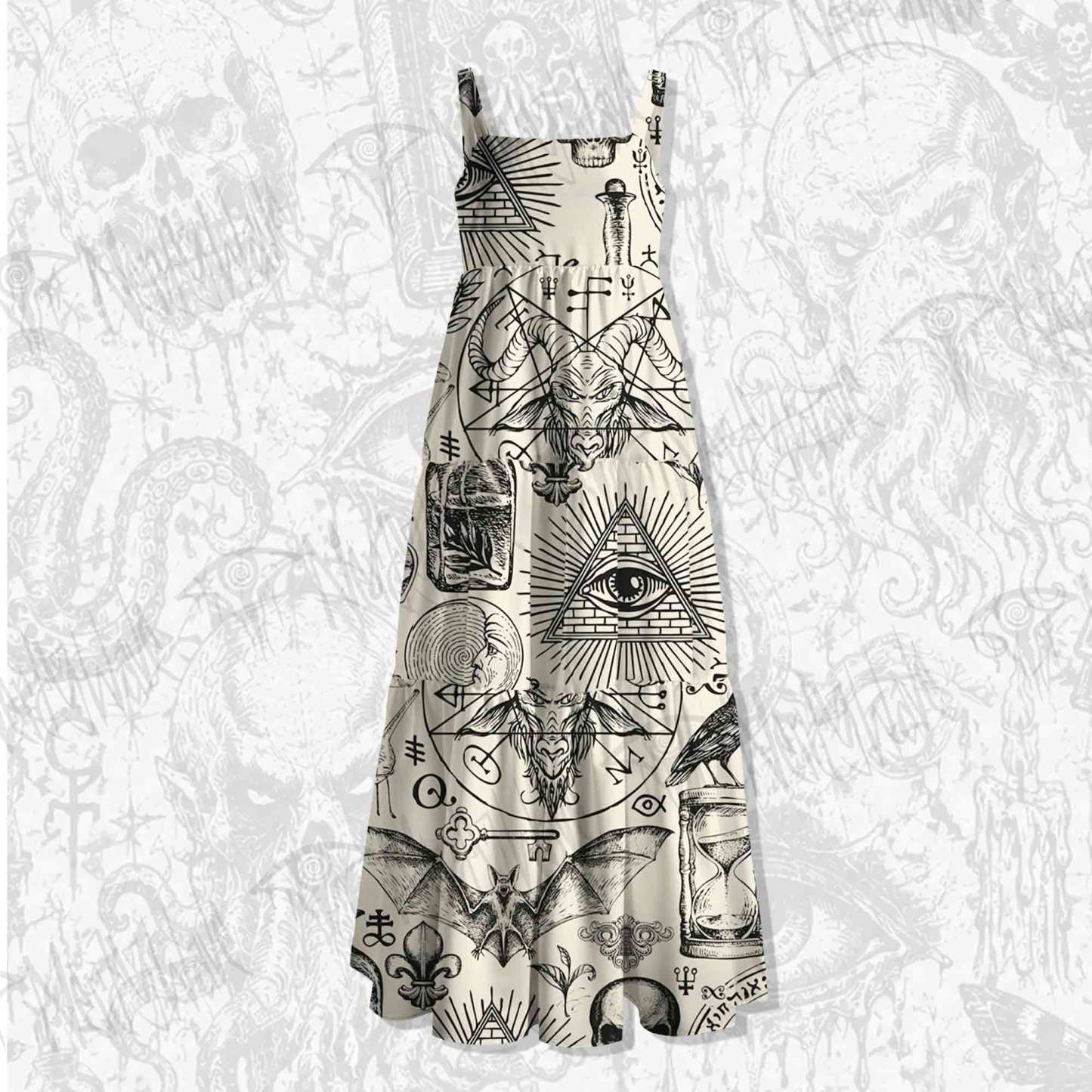 Mystic Symbols Wide Straps Maxi Dress